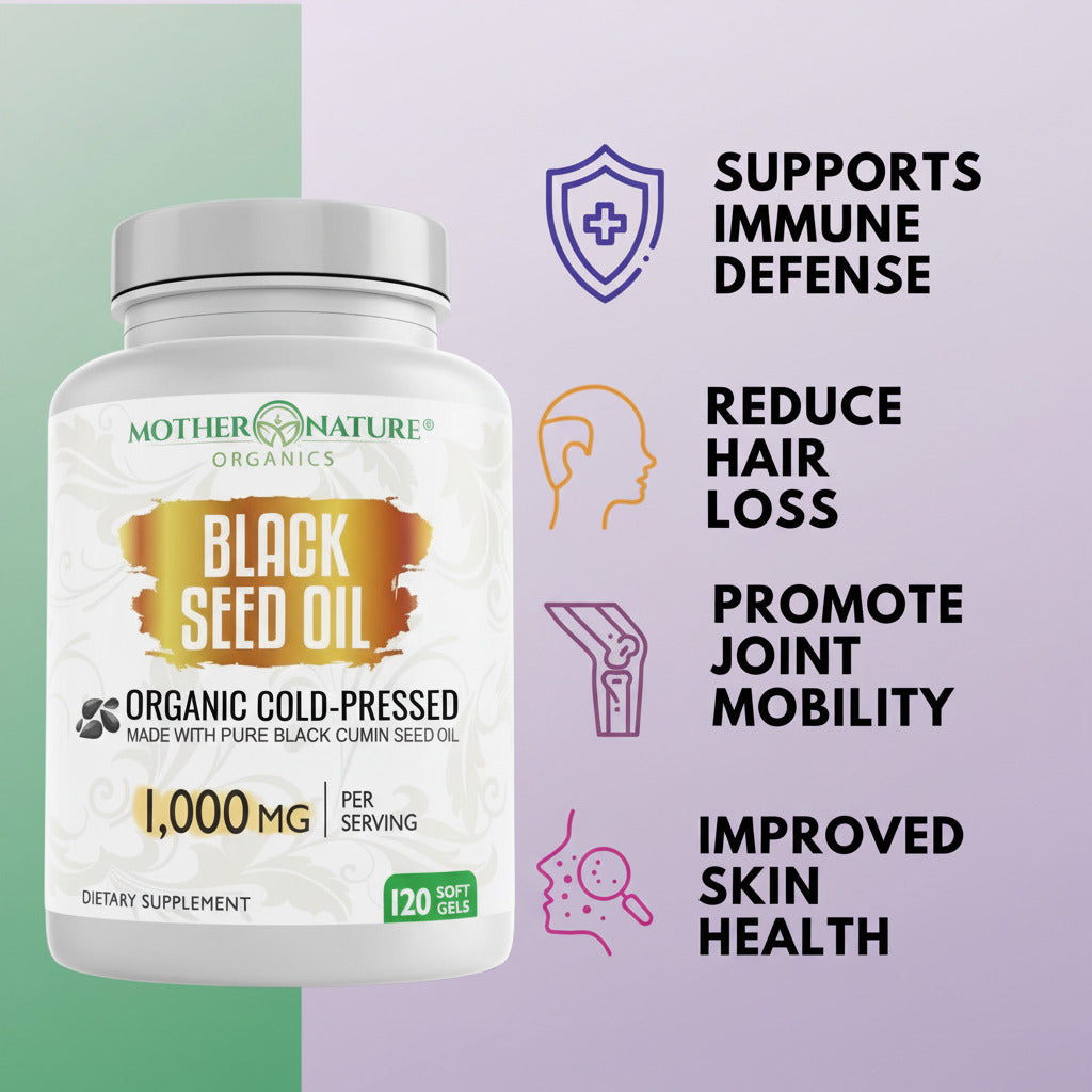 Black Seed Oil Capsules 1,000mg (Softgel) by Mother Nature Organics
